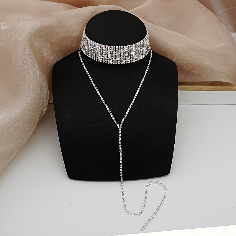 Dazzling Style Rhinestone Fringe Necklace