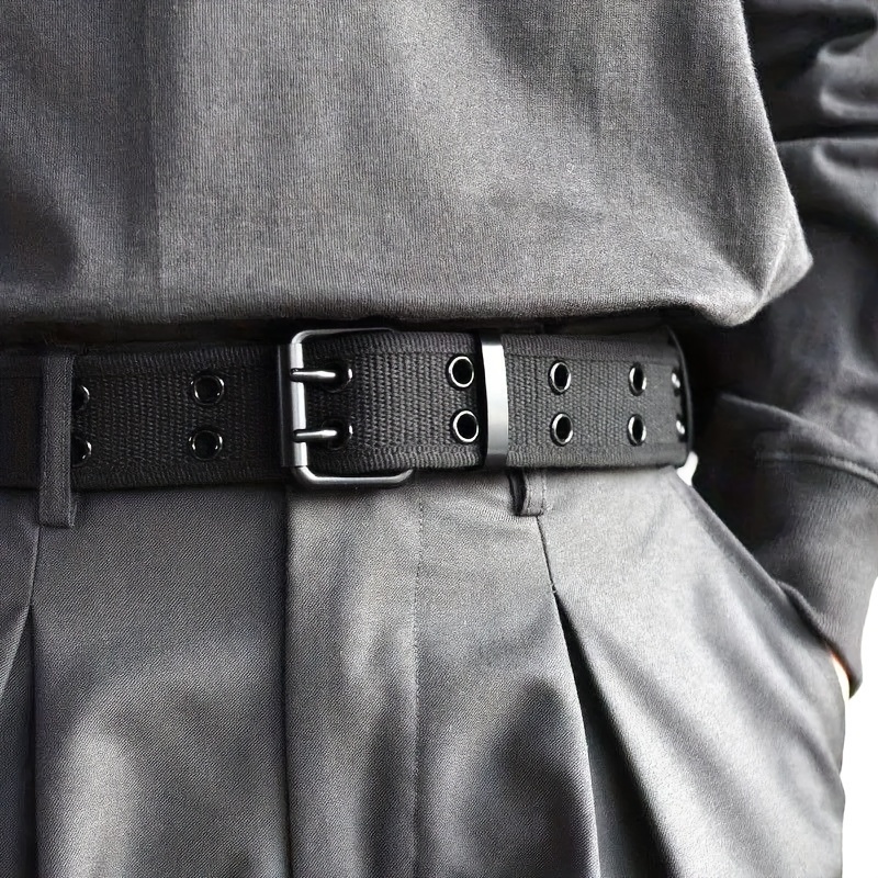 

Double Pin Buckle Eyelet Canvas Belt Unisex Solid Color Waist Belts Casual Jeans Pants Belts For Women & Men