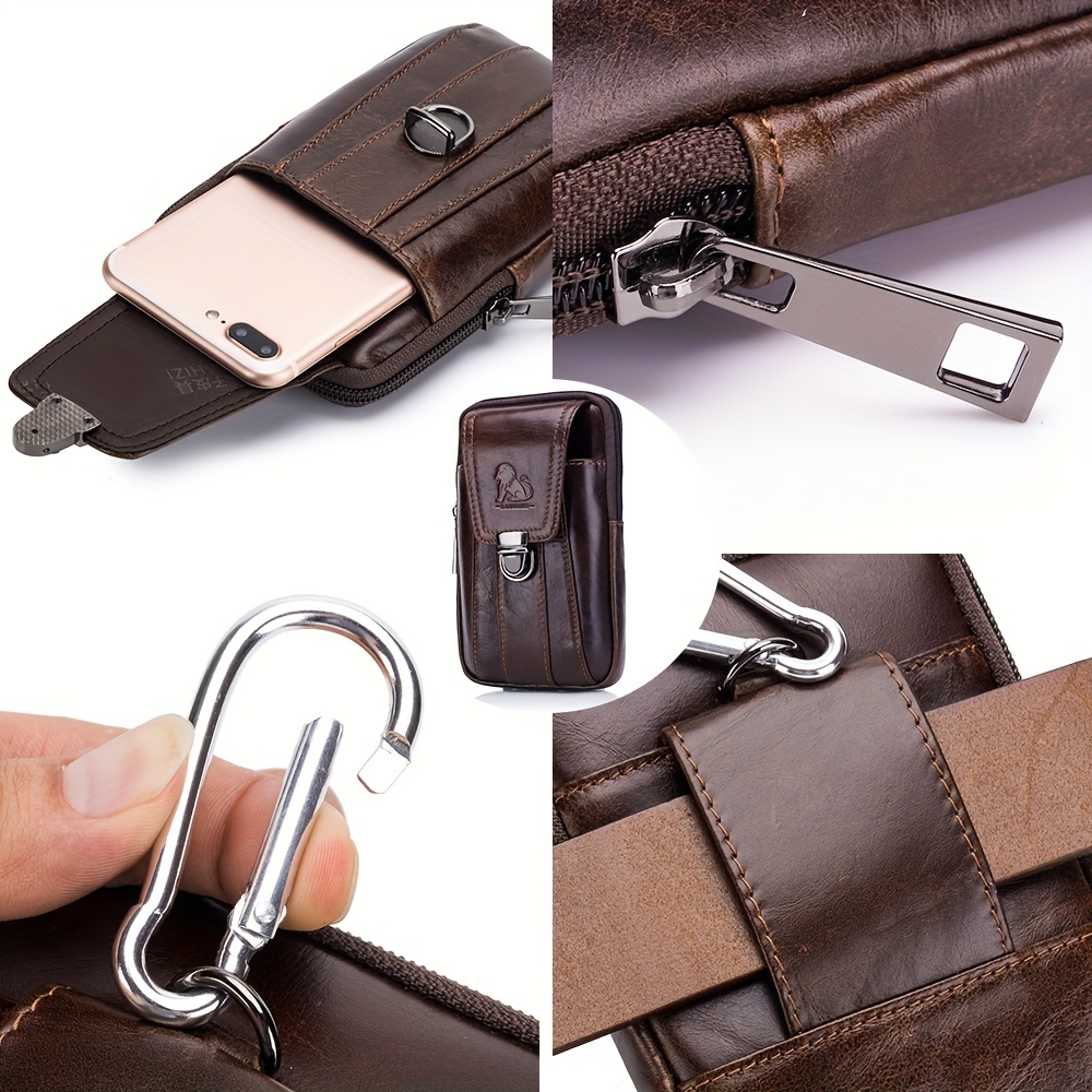 1pc Genuine Leather Waist Bag Convenient Buckle Mobile Phone Bag