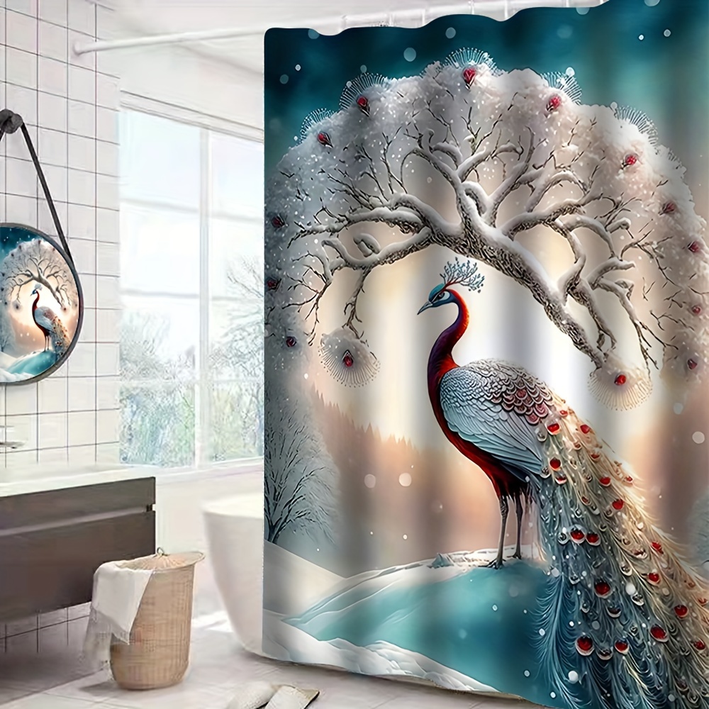 Nordic Peacocks Feather Pattern Shower Curtain Color Creative Design  Bathroom Decoration With Hook Waterproof Polyester Screen