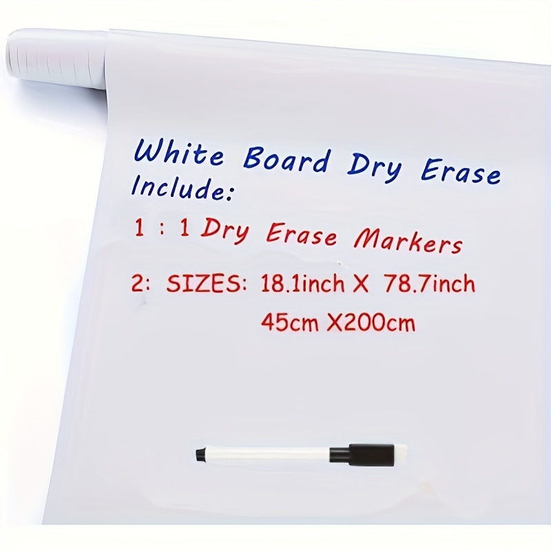  Calcomanía de pared de pizarra blanca de borrado en seco, papel  autoadhesivo para escuela, oficina, hogar, dibujo de niños con 3 bolígrafos  de agua de 78.7 x 17.7 pulgadas : Productos de Oficina