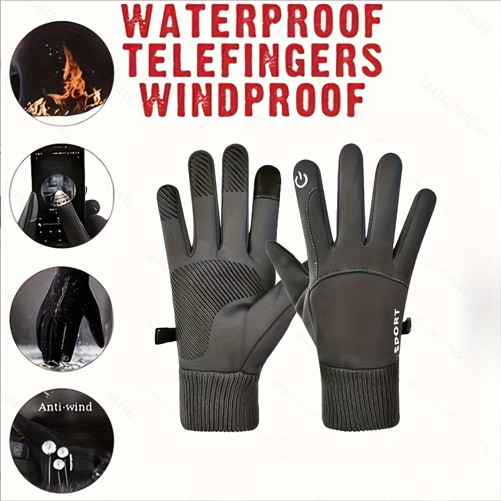 

Men's Winter Waterproof Anti Slip Warm Full Fingers Gloves, Outdoor Touch Screen Wool Gloves For Cycling
