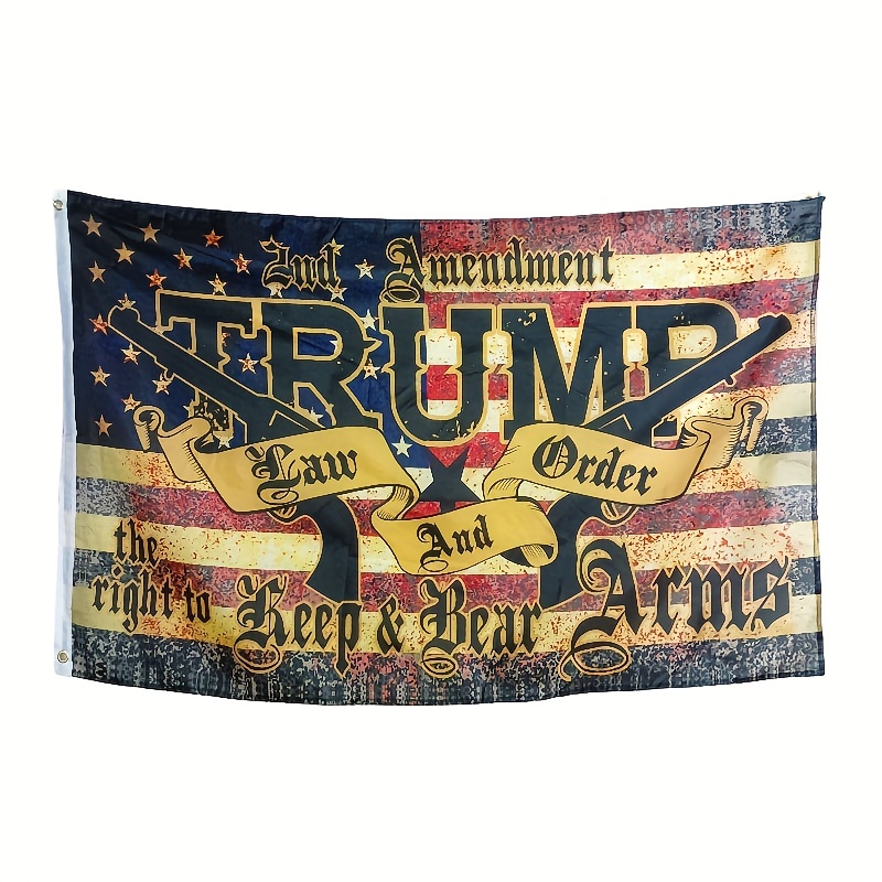 1pc trump 2024 second amendment flag 3x5 feet polyester fabric outdoor tan law and order gun donald trump american vintage flag with 2 brass grommets