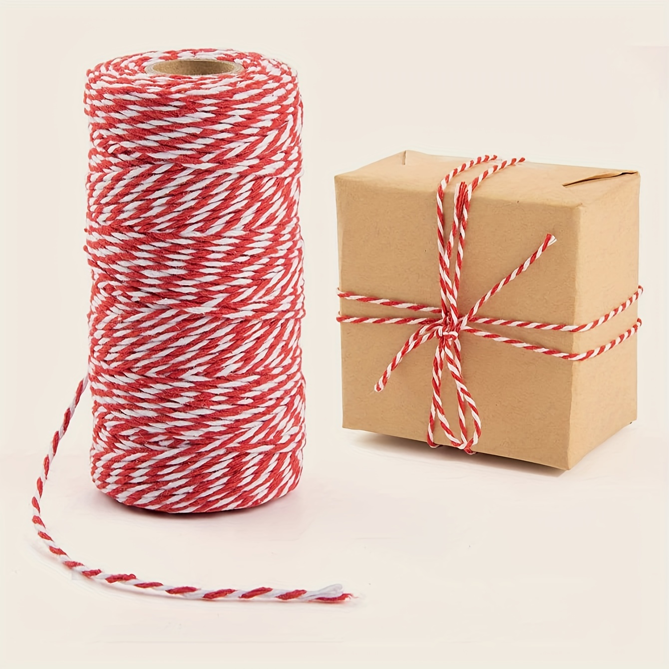 Cordon rouge et blanc épais de 100m, pour emballage cadeau de noël, canne à  bonbons, boîte