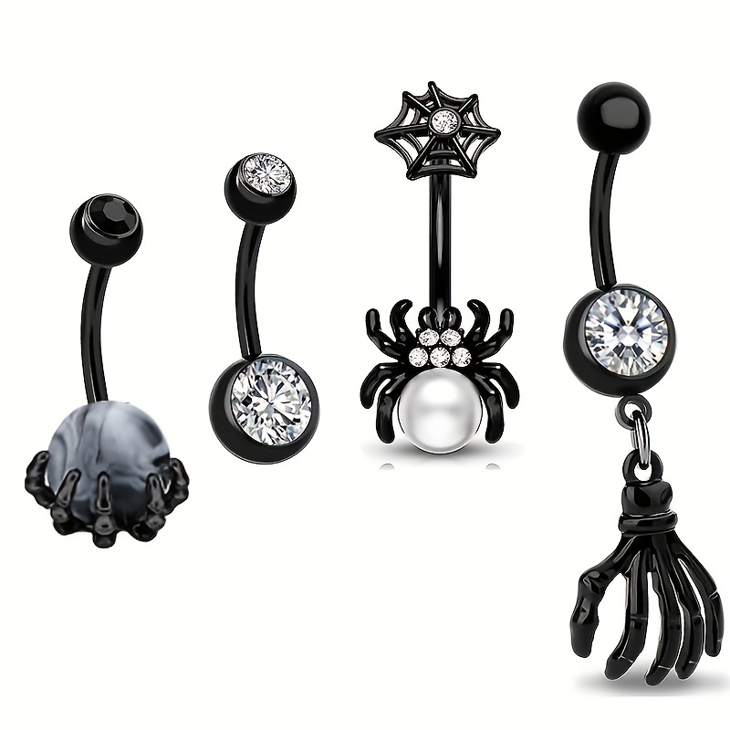 Goth Skull Umbilical Nail Stainless Steel Belly Button Ring Body