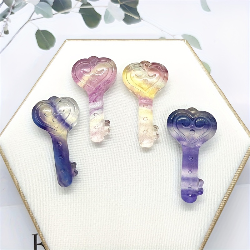 Rainbow Fluorite Crafts Key Carving for Home Decoration