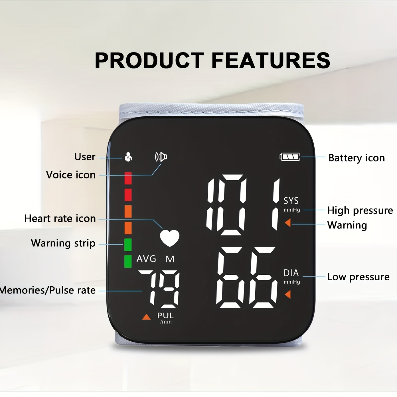 Medical Rechargeable USB Health Care Automatic Tonometer Wrist