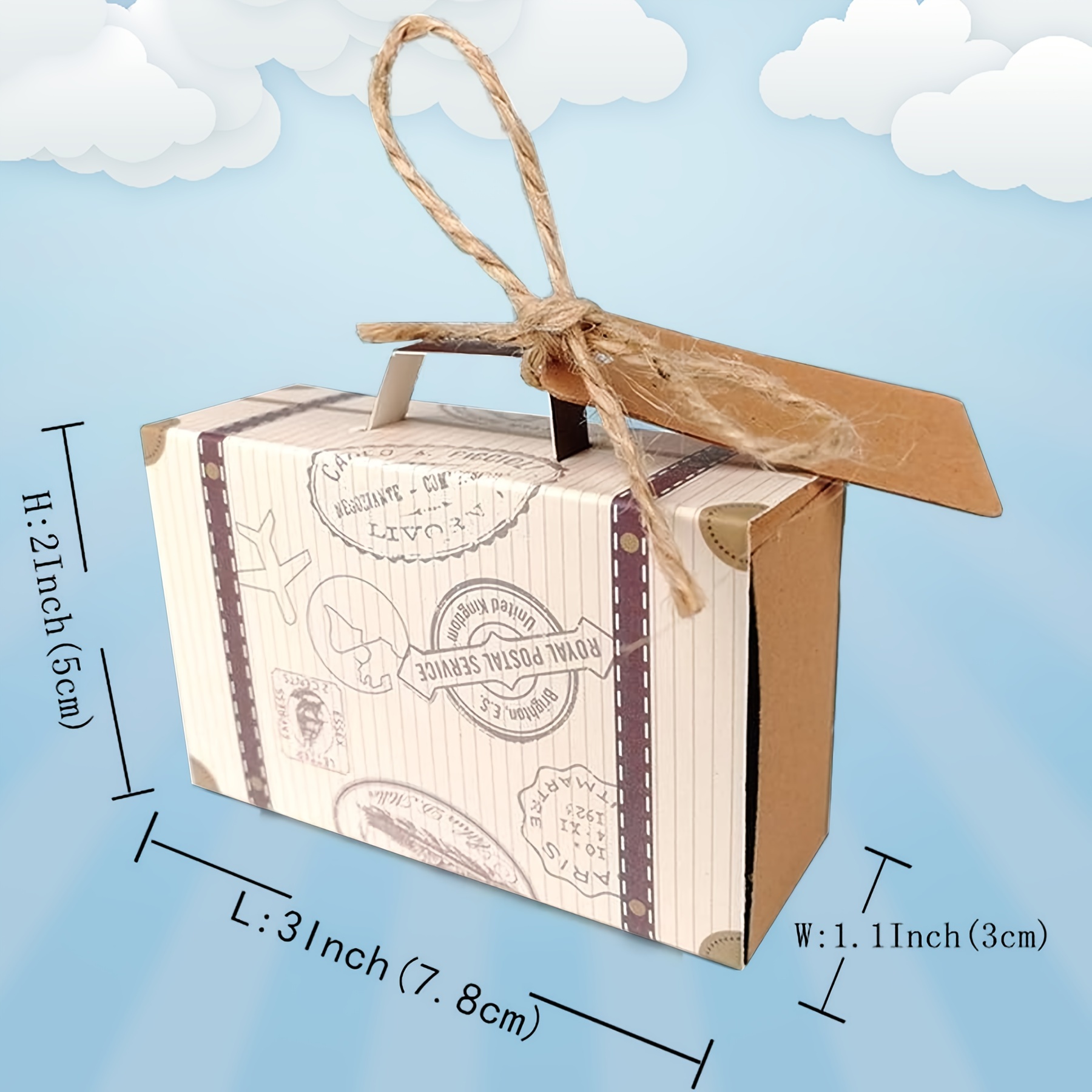 Crtiin 200 Pcs 4.3 x 2.4 x 2.4 Inch Travel Kraft Paper Candy Box Vintage  Mini Suitcase Favor Box Rustic Square Mini Luggage Gift Box for Sweets  Party
