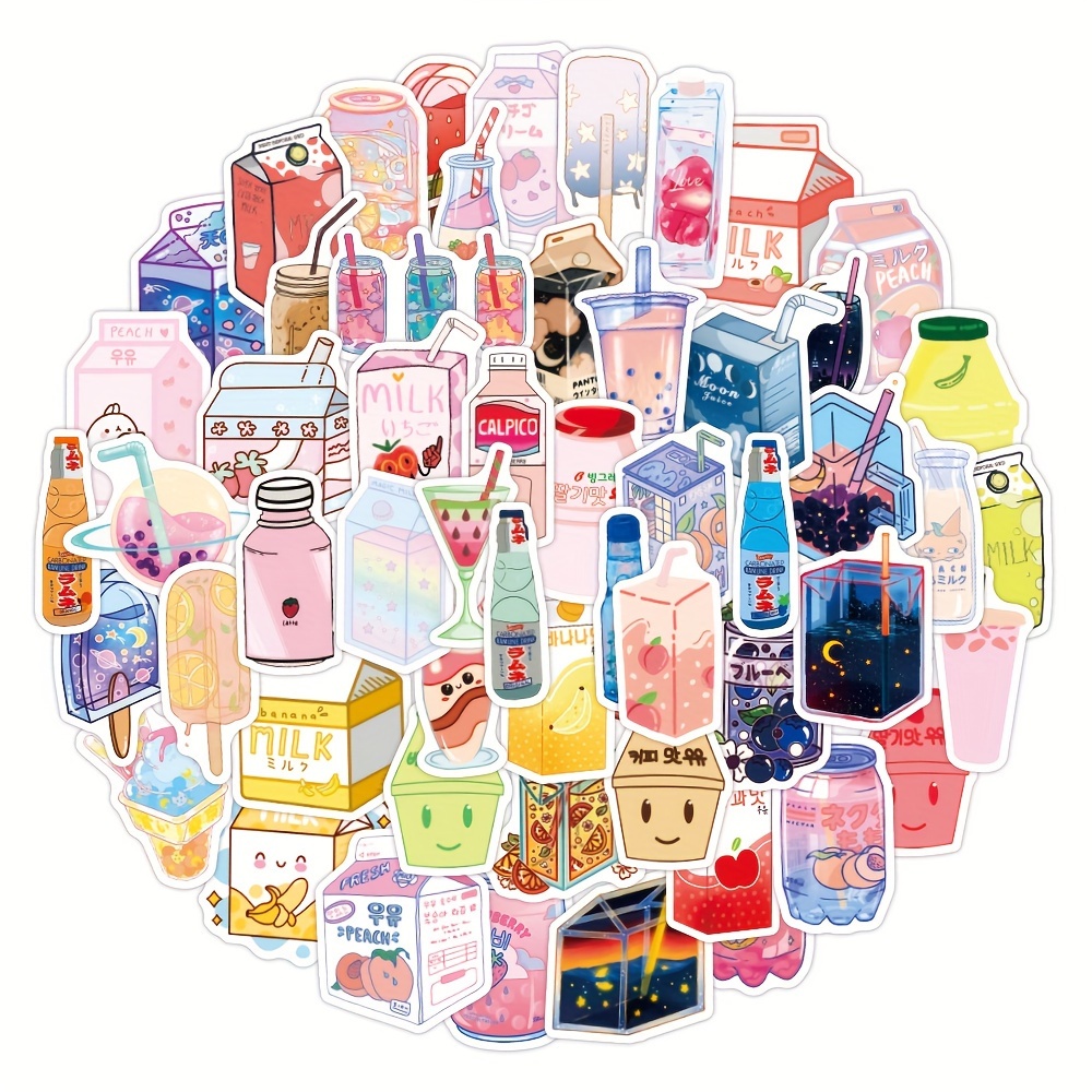 50pcs Kawaii Food Stickers for Kids Teens and Adults, Cute Snack Stickers  Decals for Journaling and Scrapbooking, Waterproof Vinyl Cartoon Stickers