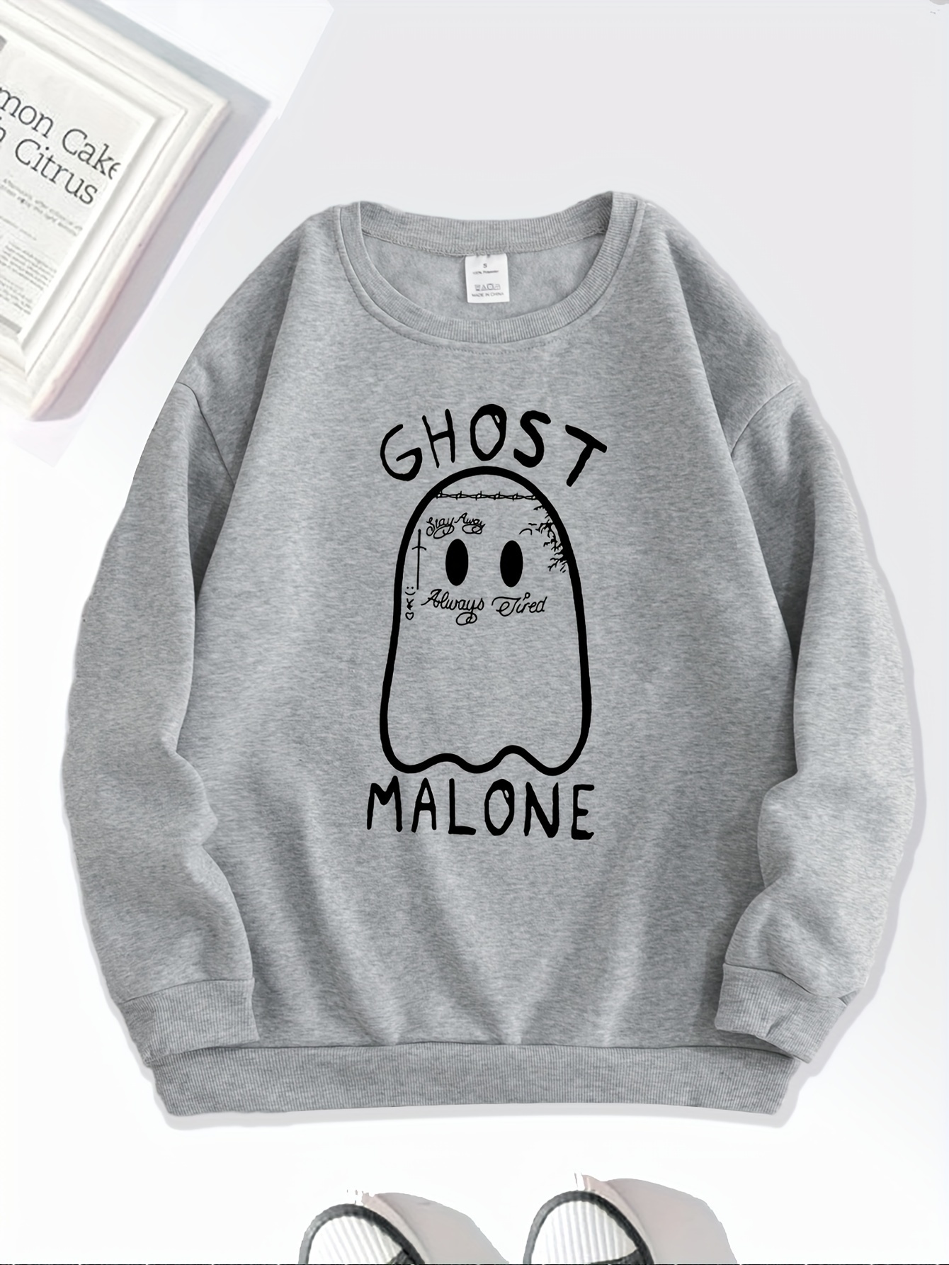 Halloween Ghost Print Sleeve - Sweatshirt Cute Pullover Temu Long