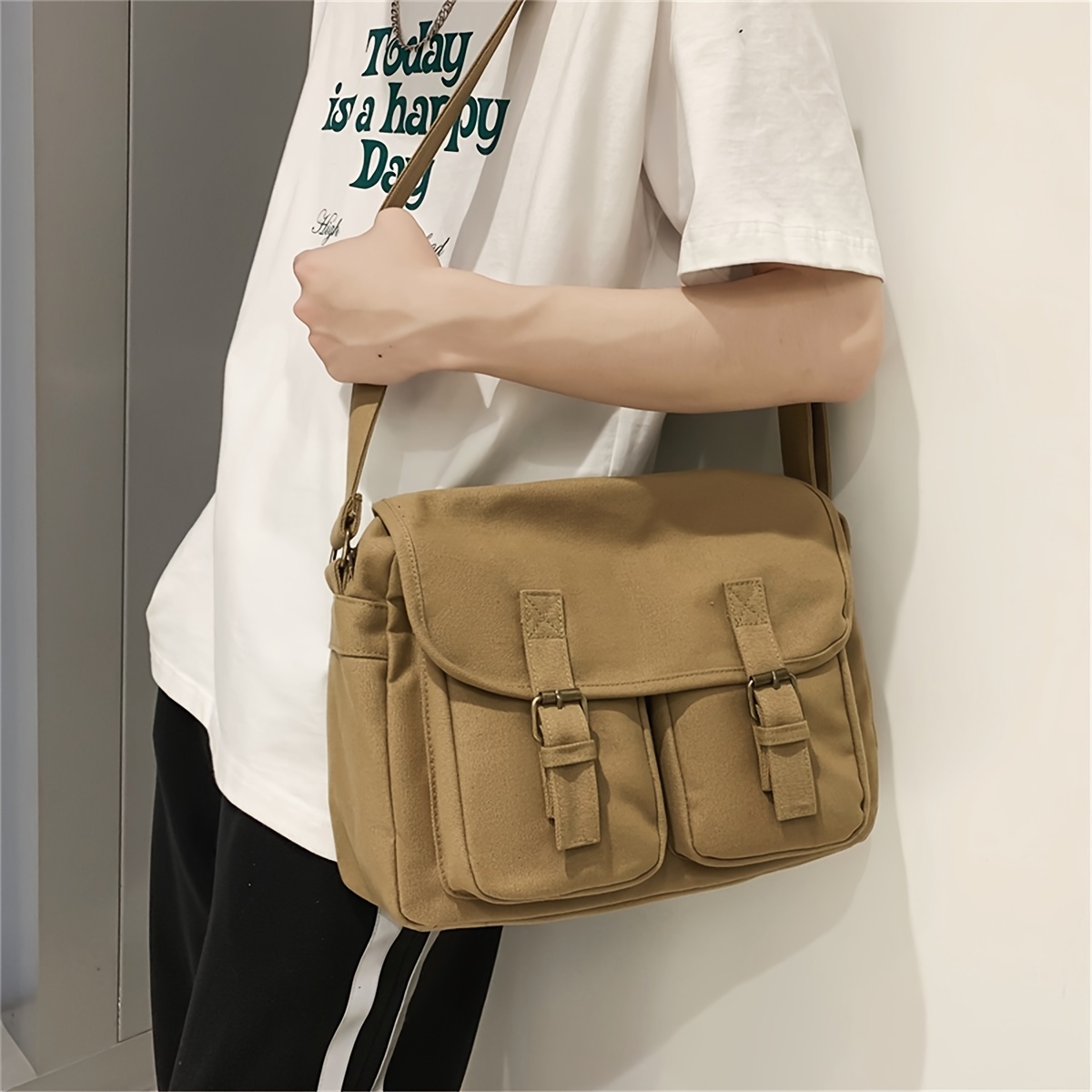 Men's Canvas Messenger Bag With Multiple Pockets, Large Capacity Portable  Tool Kit,men's Casual Travel Hiking Crossbody Bag, Outdoor Shoulder Bags -  Temu