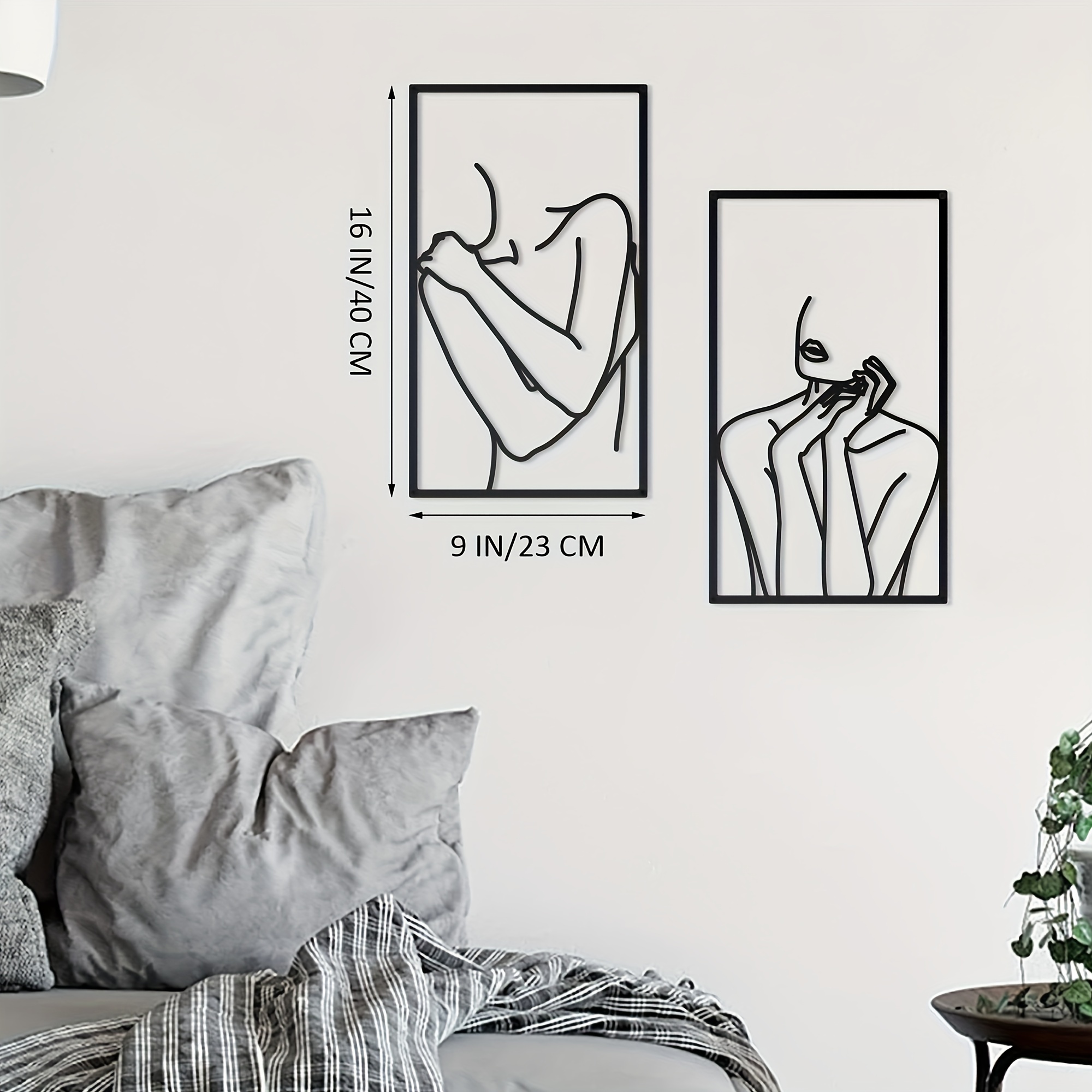 4 Pz/set Decorazione Da Parete In Metallo Nero, Decorazione Con Disegno A  Tratte Da Donna Semplice Ed Astratta Elegante, Dipinti Per La Casa A Linea