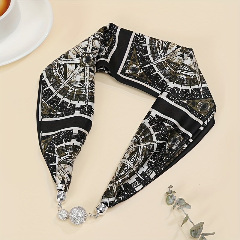 Silk Scarf Magnetic Buckle Classic Print Neckerchief Necklace