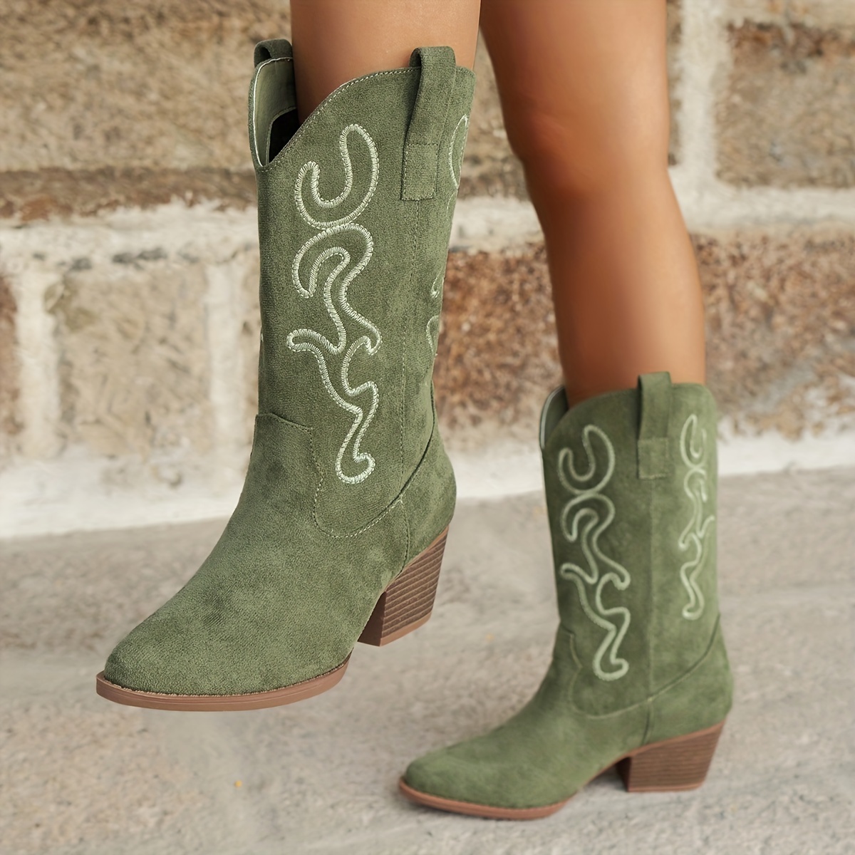 Botas De Cowboy De Salto Grosso Para Mulheres, Botas De Vestir Deslizantes  De Moda, Botas Ocidentais Confortáveis Para Mulheres