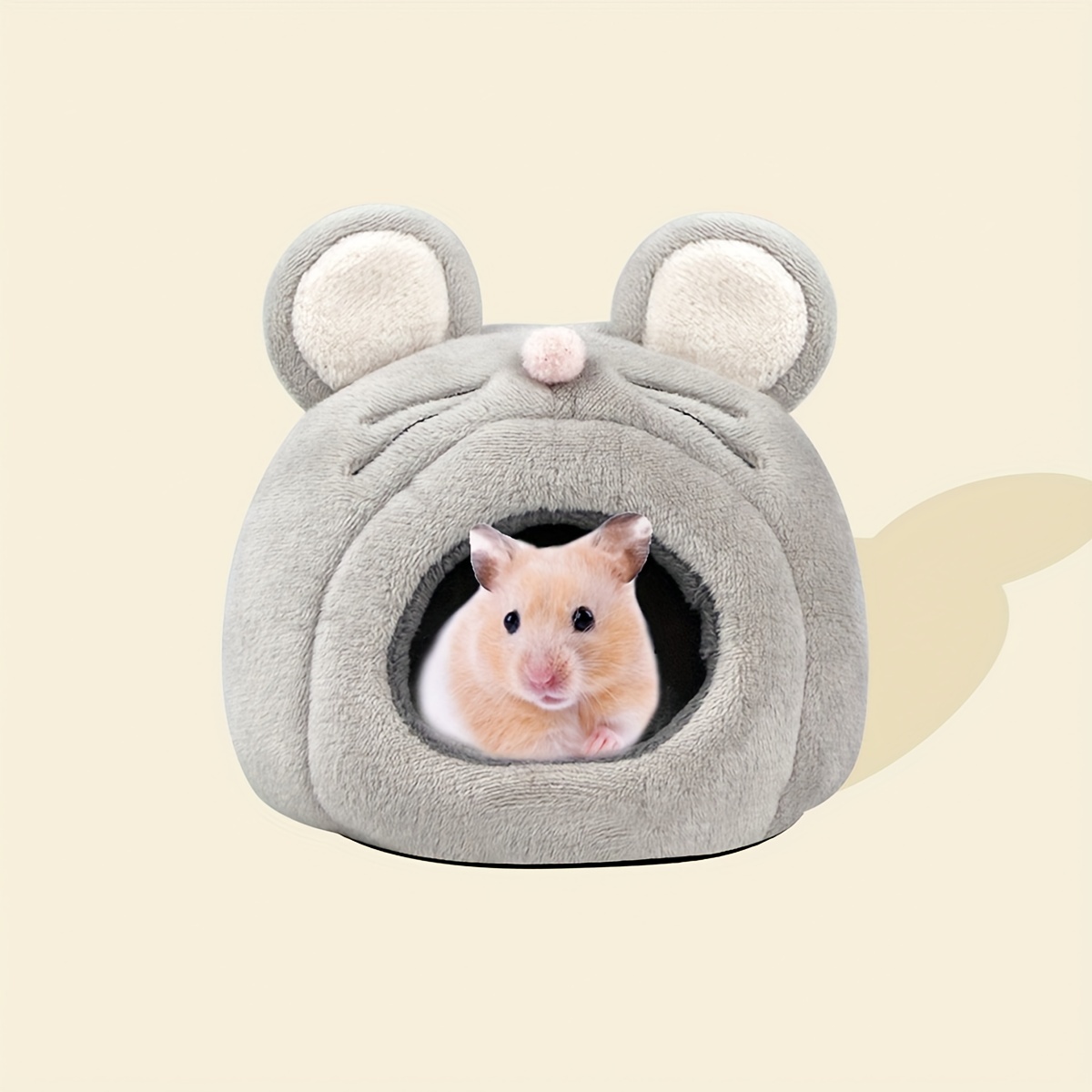 

Soft Plush Mouse-shaped Hamster Bed - Cozy Hideaway For Small Pets, & Gerbils, Light Gray With White Eyes & , Polyester Fiber Filled, Non-assemblable Design, Hamster