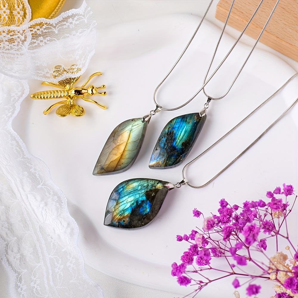 Natural Labradorite Leaf Shaped Stone Pendant