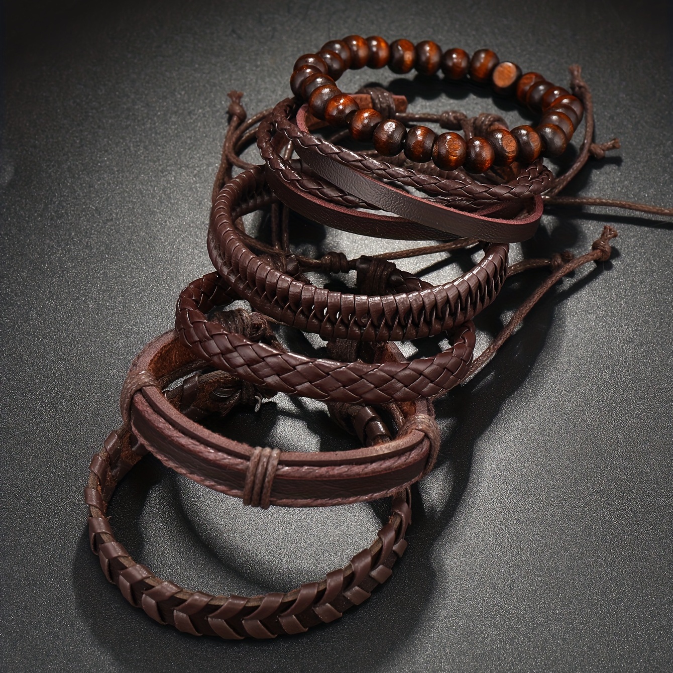 6pcs/set Fashionable Pu Leather Men's Bracelet Jewelry