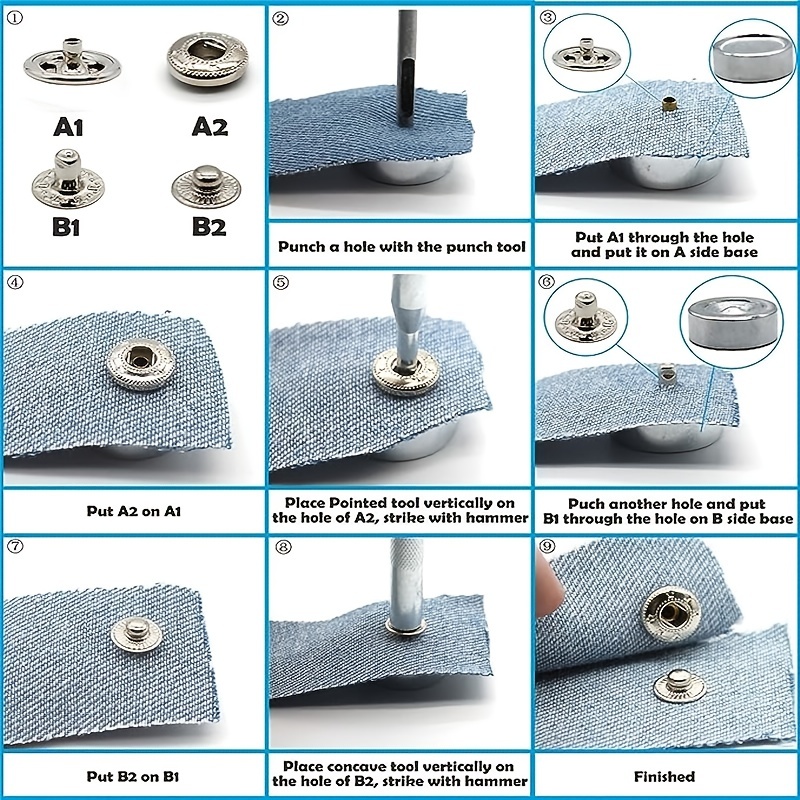 Botones metálicos de presión con remache alto Ø 15 mm (50 set)
