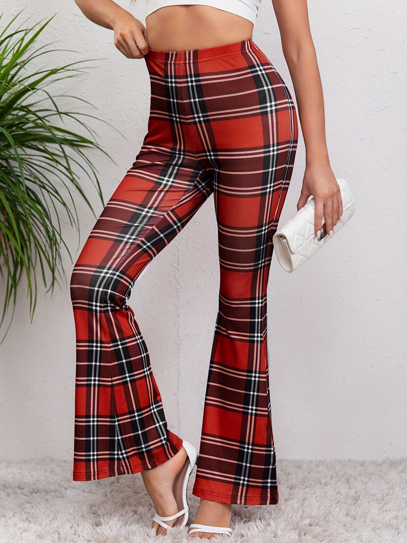 Women Bell Bottom Striped Flare Pant Ladies Stretch Yoga High