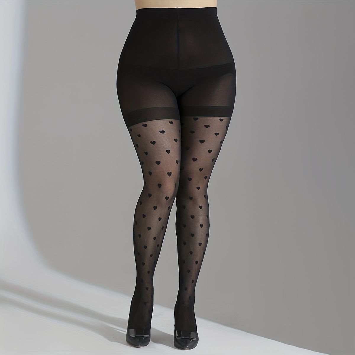 Sexy Lace Heart Print Tights, Thin Semi-sheer High Waist Pantyhose, Women's  Stockings & Hosiery