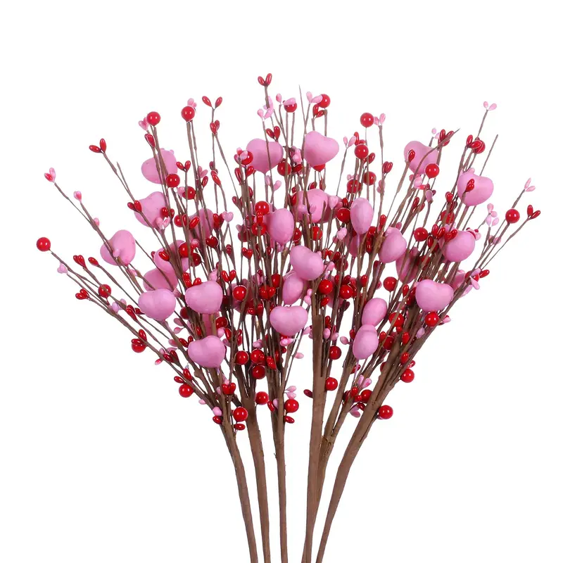Artificial Heart Shaped Flower Stems Faux Red Berries - Temu