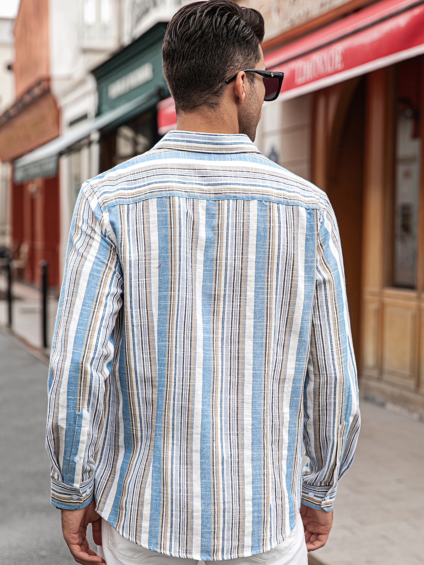 Men's Casual Long Sleeve Button-down Shirts Striped Dress Shirt