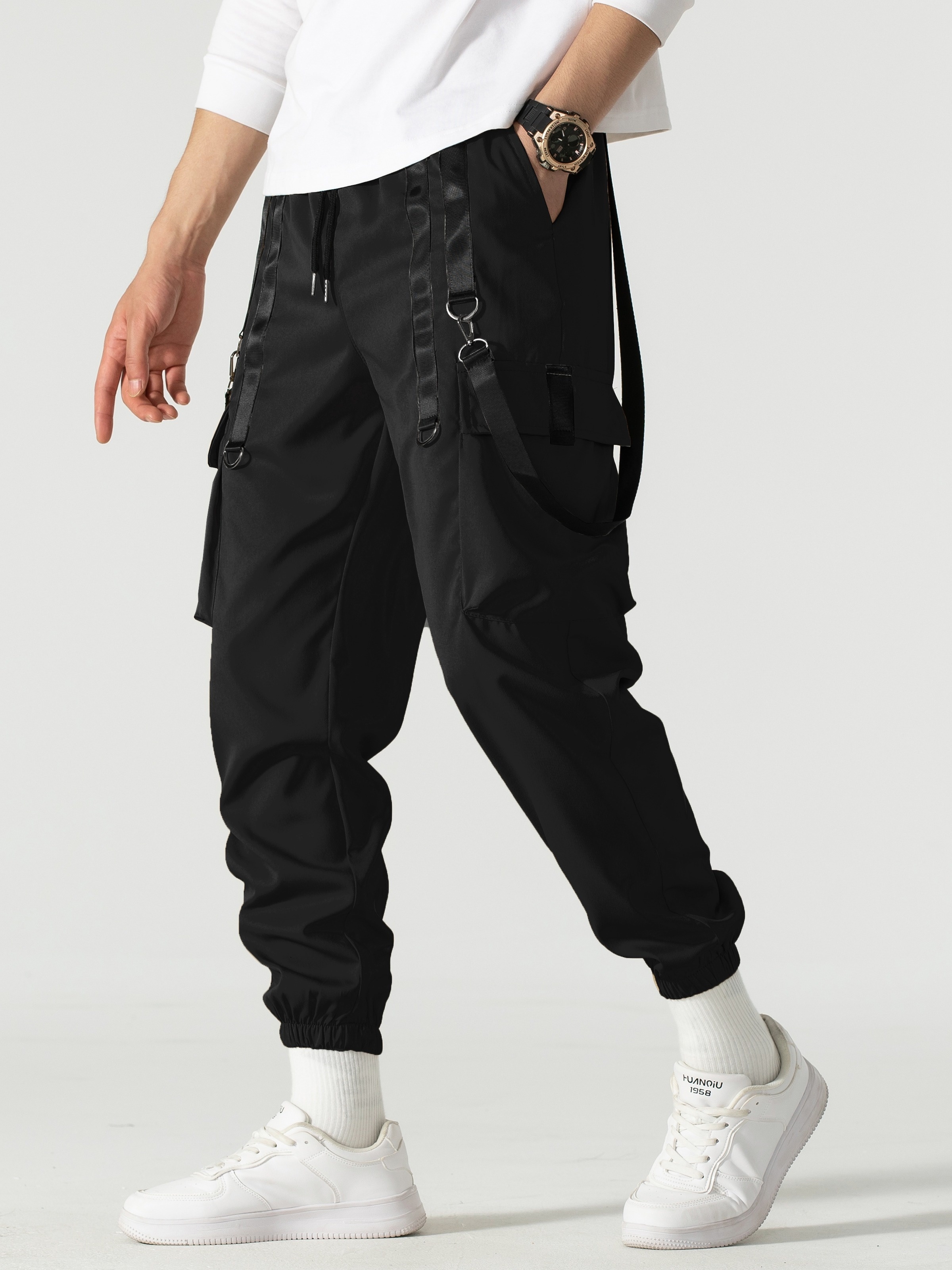 Black Cargo Pants With Straps – Techwear UK