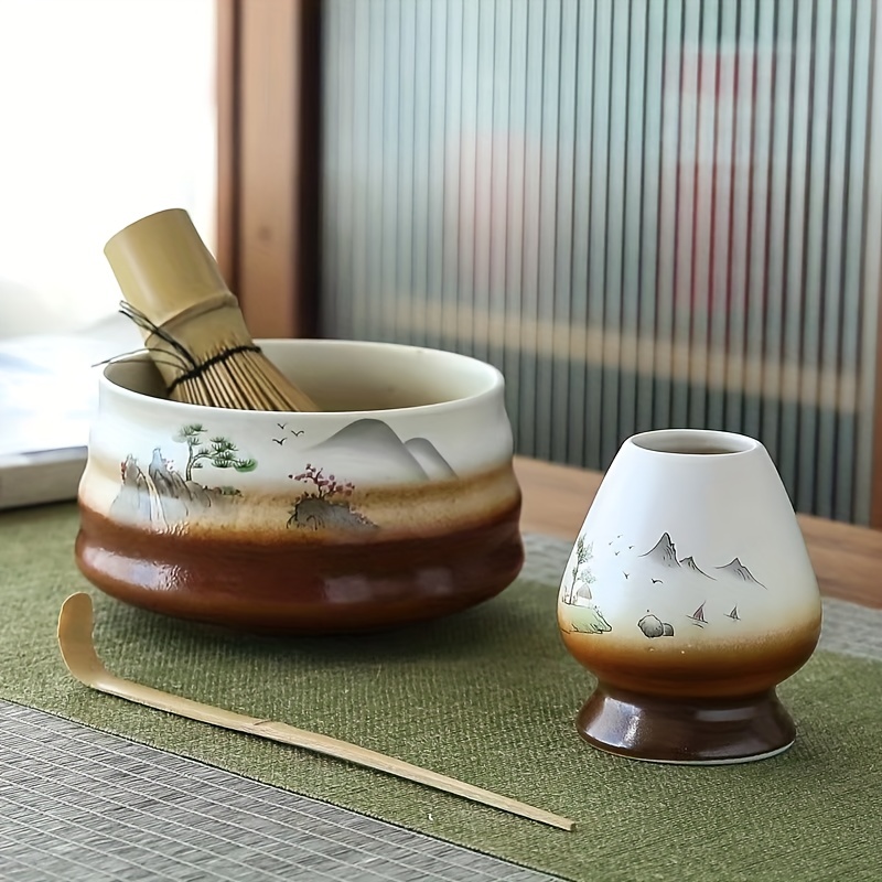 Japanese Matcha Tea Set 8pcs Ceramic Bowl Holder Bamboo Whisk, Tea Making  Kit