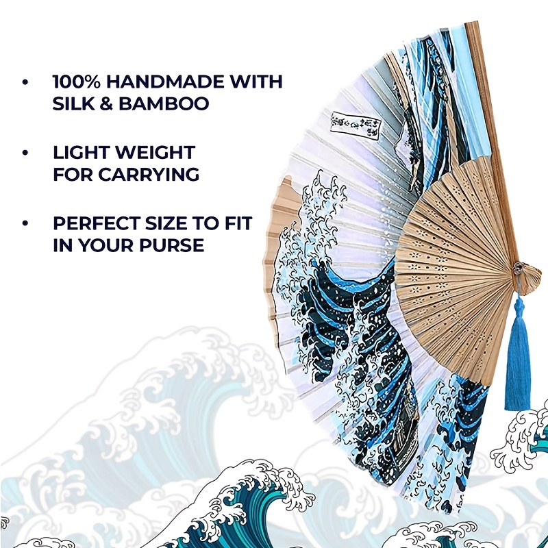 Japanese Silk Bamboo Fan-rib Folding Fan Handheld Portable Paper Fan Summer  Cooling Toolsn Luxury Hand