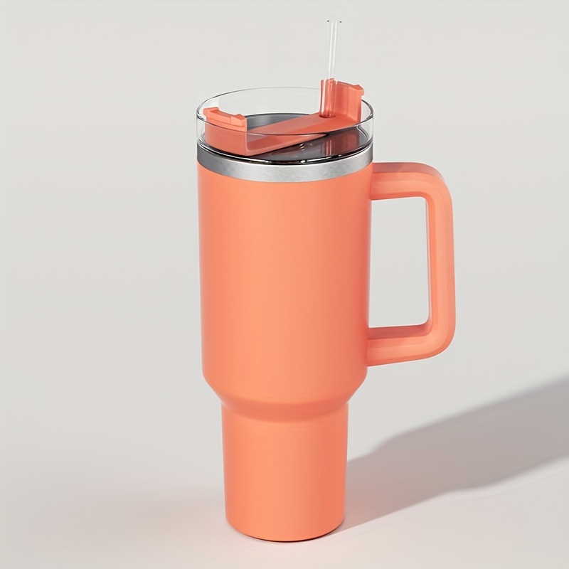 Orange NEW 40 oz TUMBLER Stainless Steel Cup Handle Straw