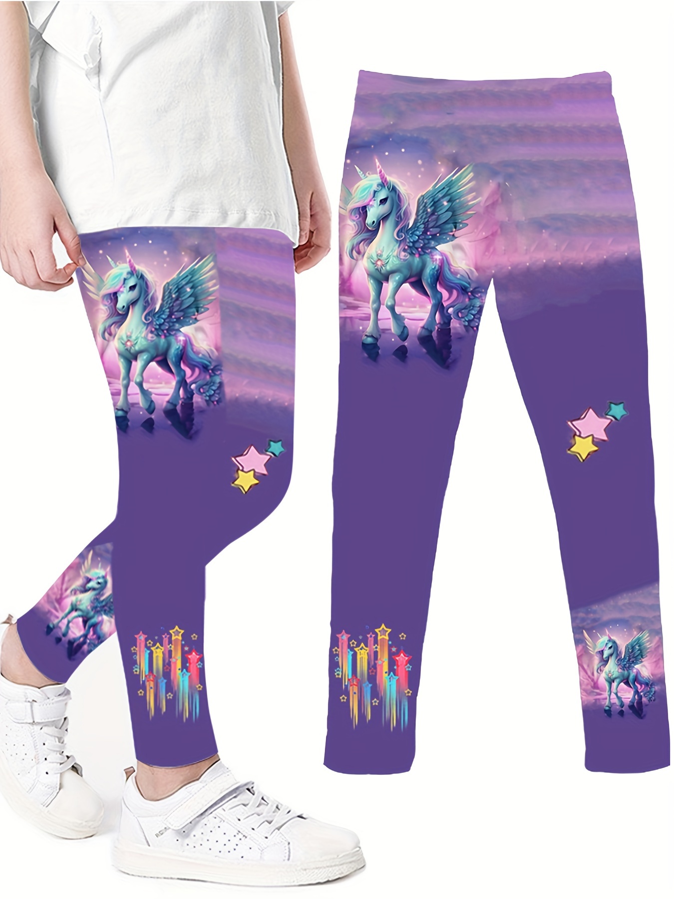 Girls 2pcs Dreamy Starry Sky Graphic Leggings, Elegant & Comfy Leggings  Kids Gift