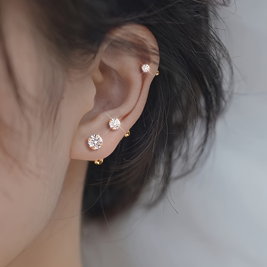 A Set Of 3 Small And Delicate Micro- Synthetic Zirconia Stainless Steel Ear Bone Studs For Women