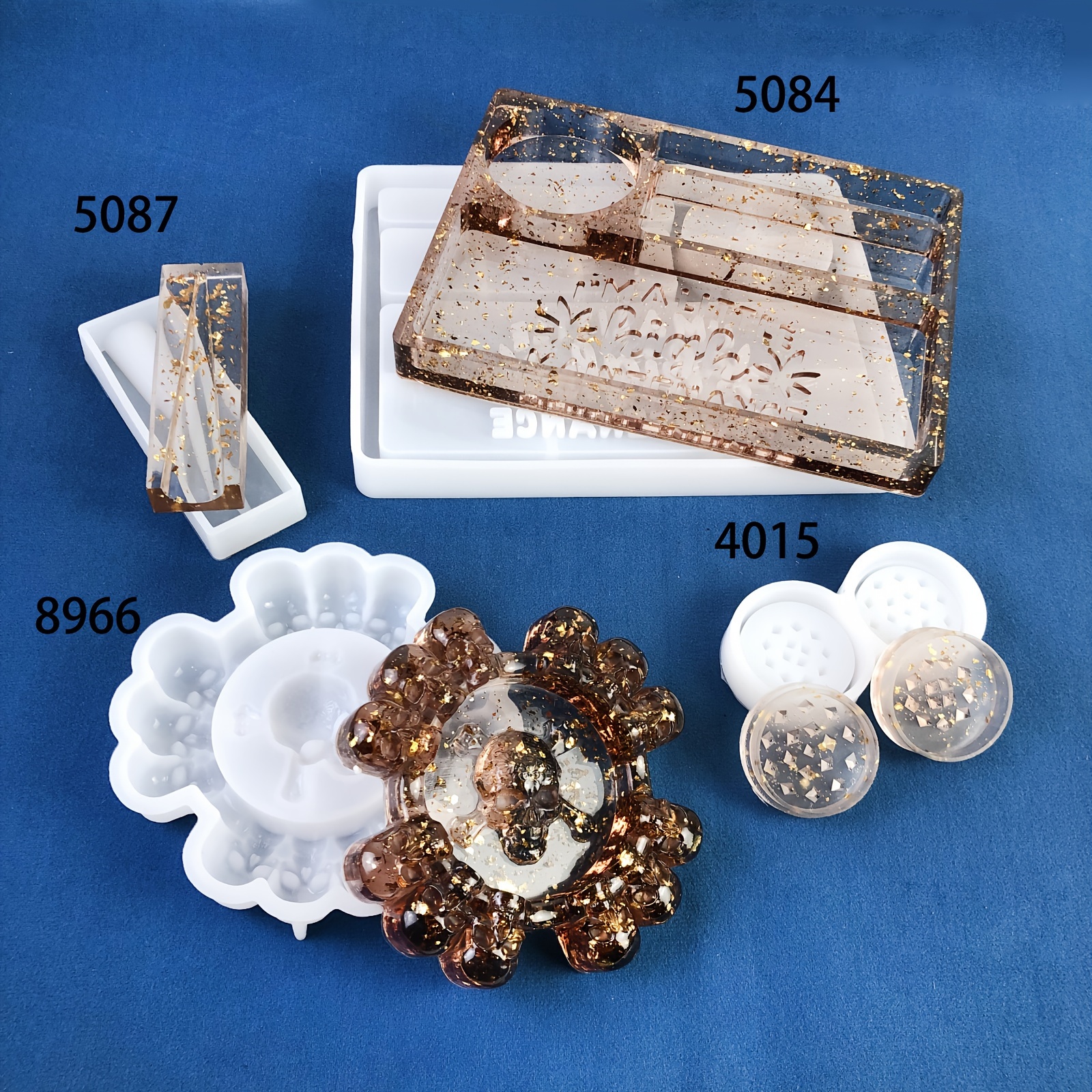 Moldes de resina de silicona de 3 piezas con molde de molinillo, molde de  bandeja rodante de resina premium y molde de tarro de resina con kit de