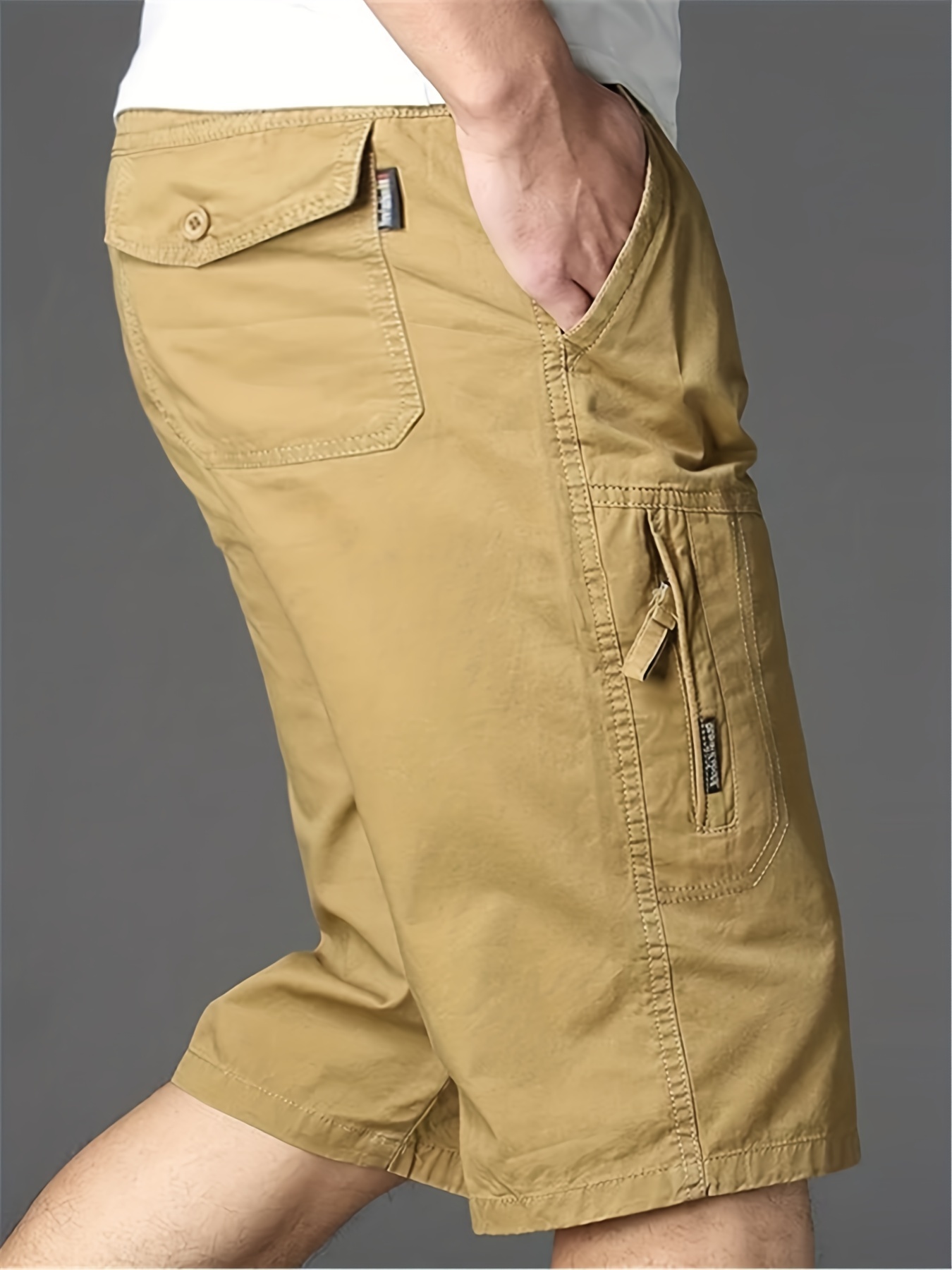 Men's Cotton Straight Leg Cargo Shorts Zip Pocket Loose - Temu Canada