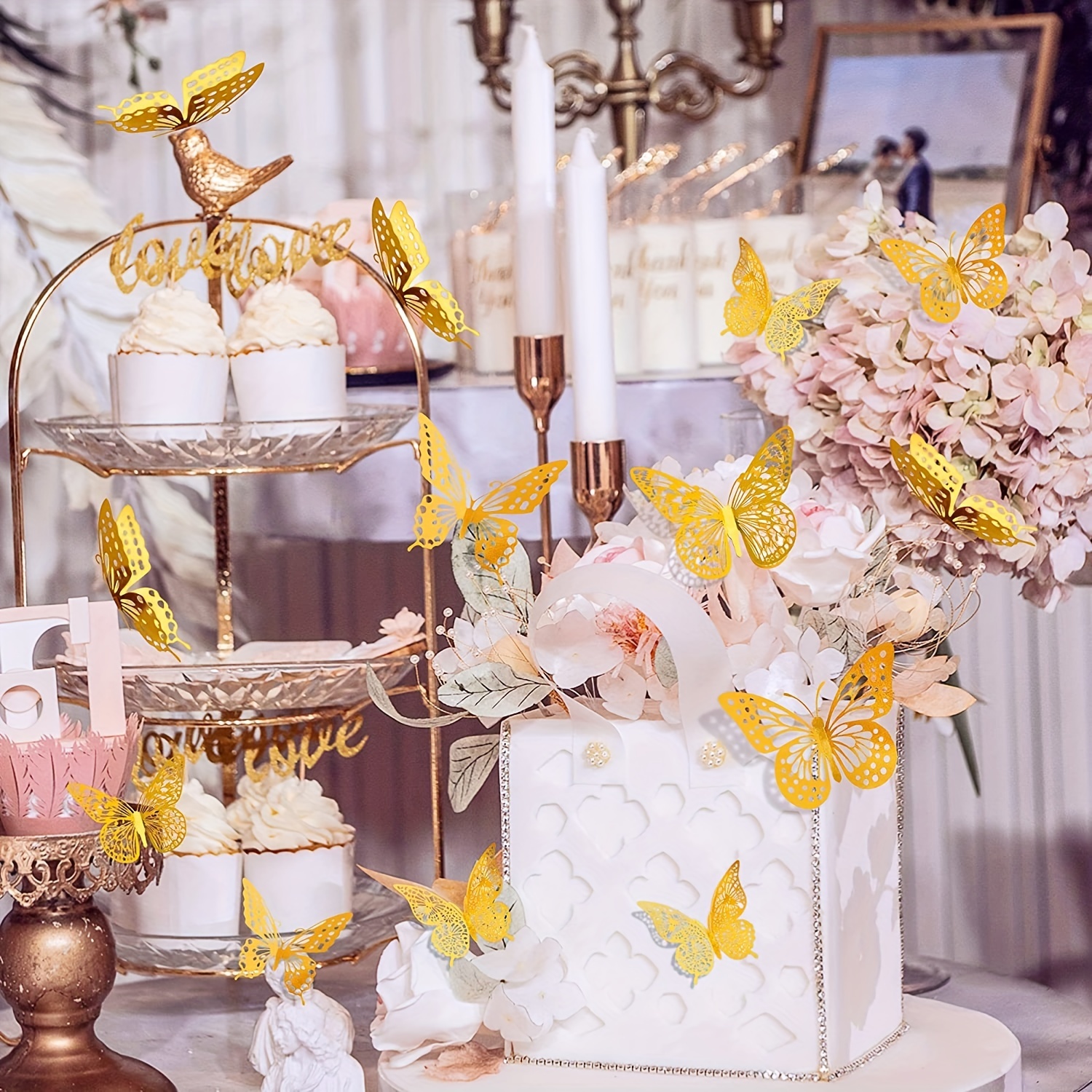 3D Gold Hollow Butterfly Cake Topper