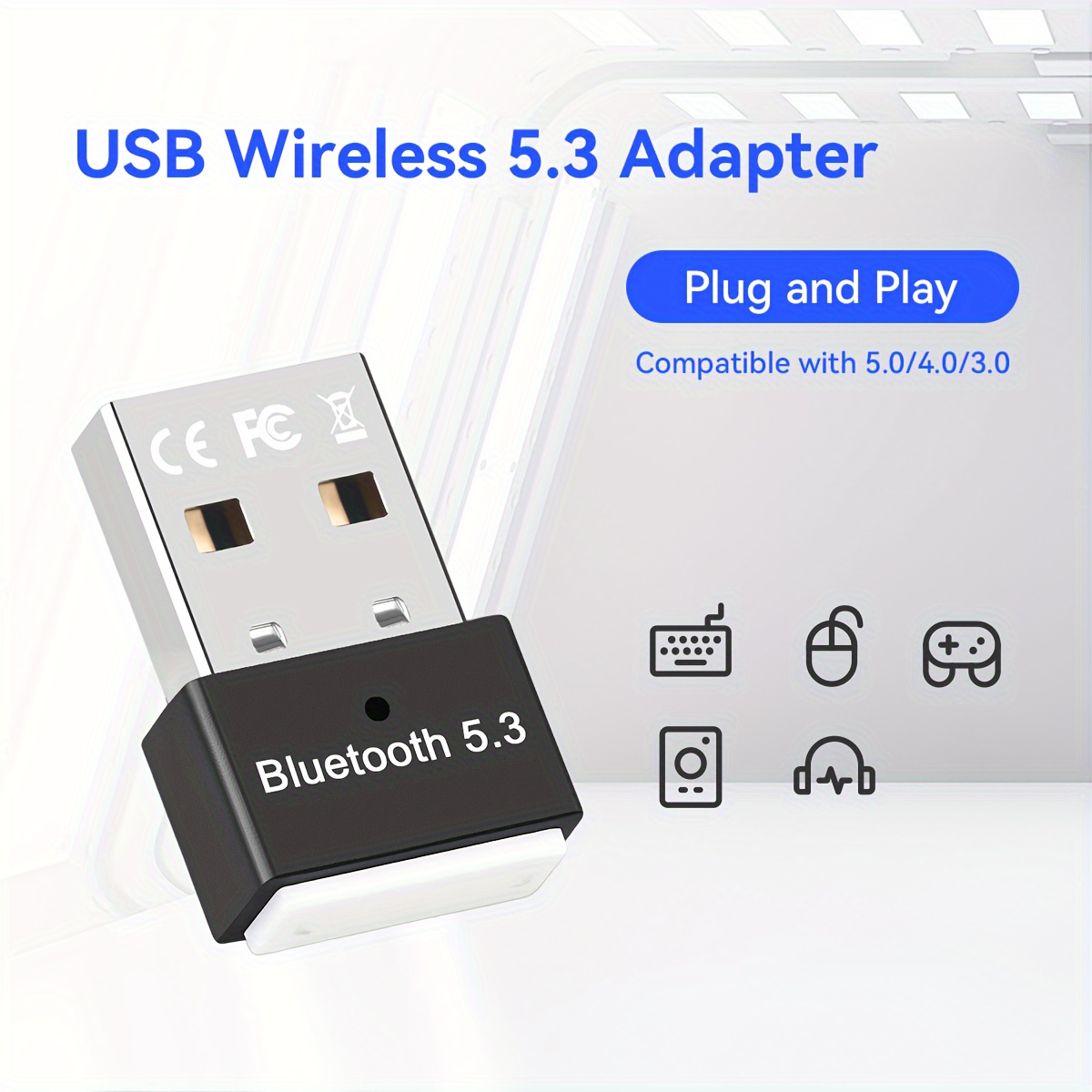 Ugreen Usb Bluetooth 5.3 5.0 Adaptador de dongle para PC Altavoz Ratón  inalámbrico Música Receptor de audio Transmisor Aptx Bluetooth 5.0