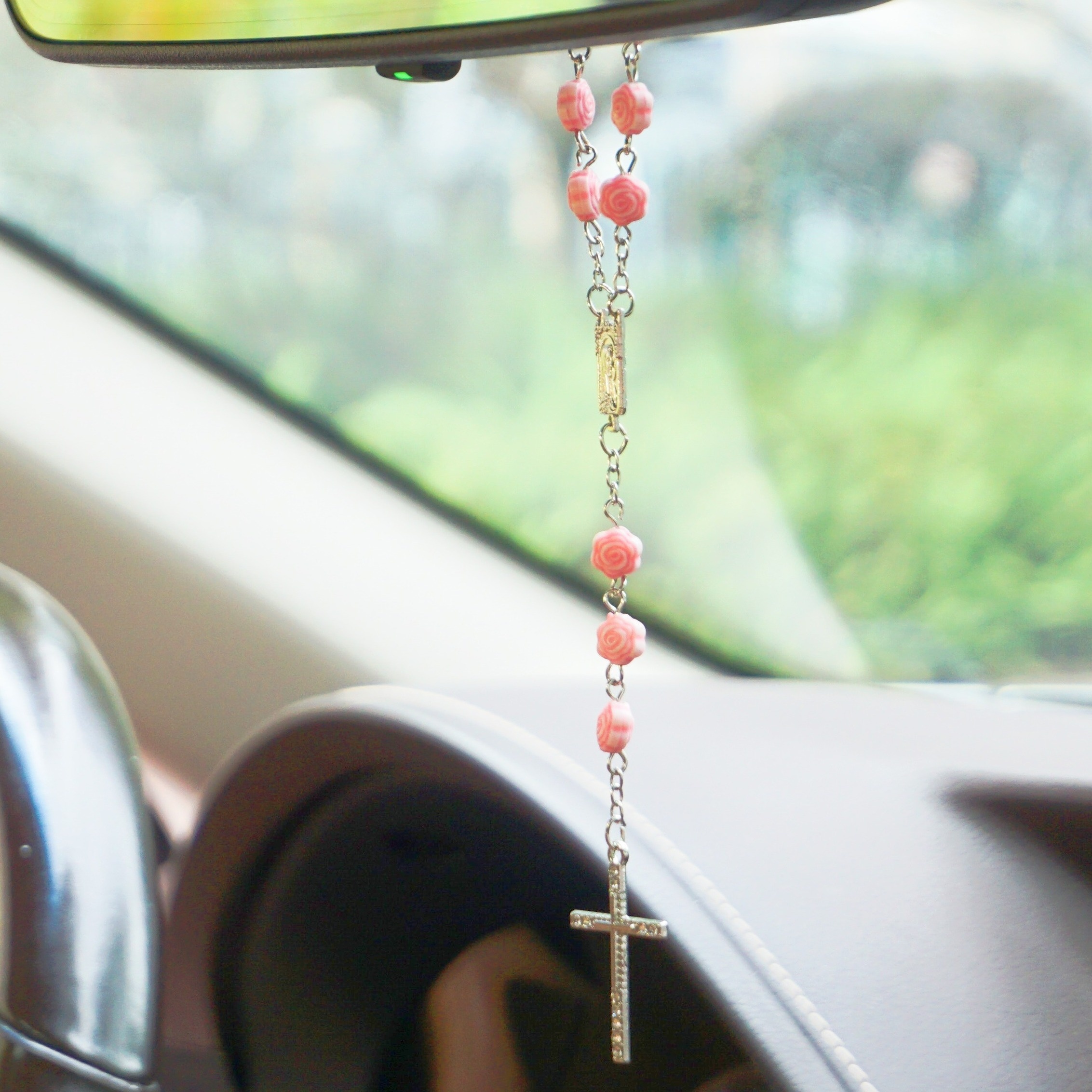 Car Rosary Mirror Rearview Mirror Auto Rosary Women Men - Temu