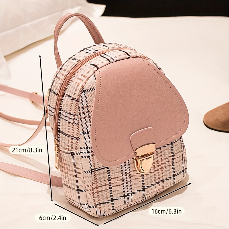 Plaid Backpack Adjustable Straps Cute Small Women s Backpack Temu