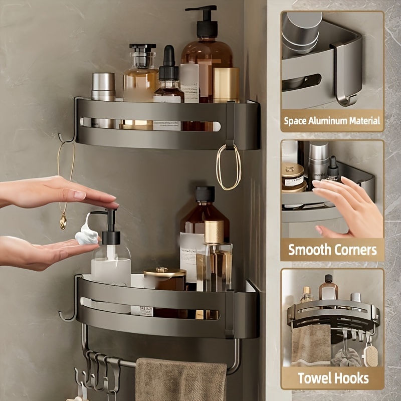 No Drilling Bathroom Shelves With Removable Hooks Aluminum