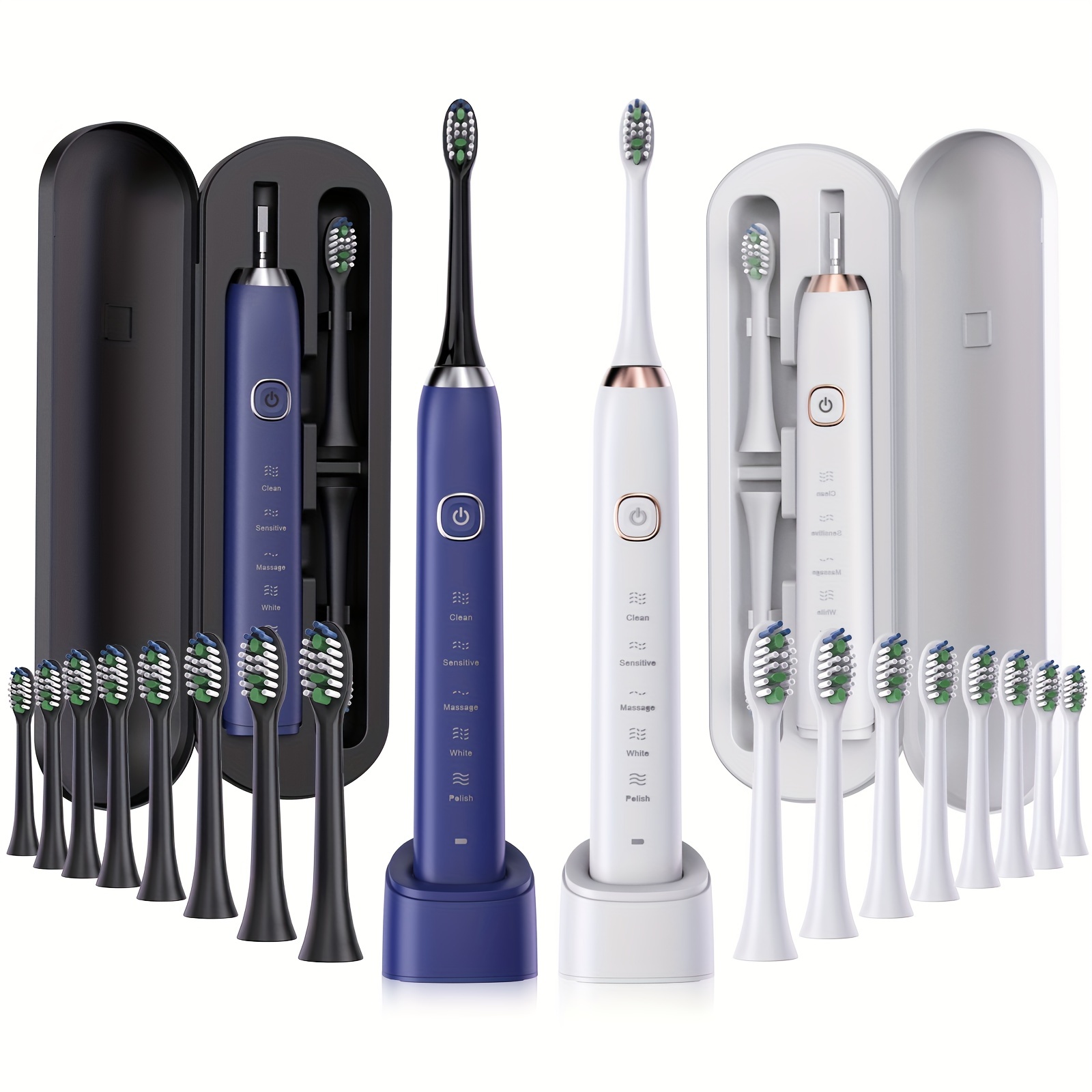 Cepillos de dientes eléctricos recargables Sonic para adultos con 8  cabezales de cepillo y estuche de viaje, blanqueamiento de dientes, cepillo  de