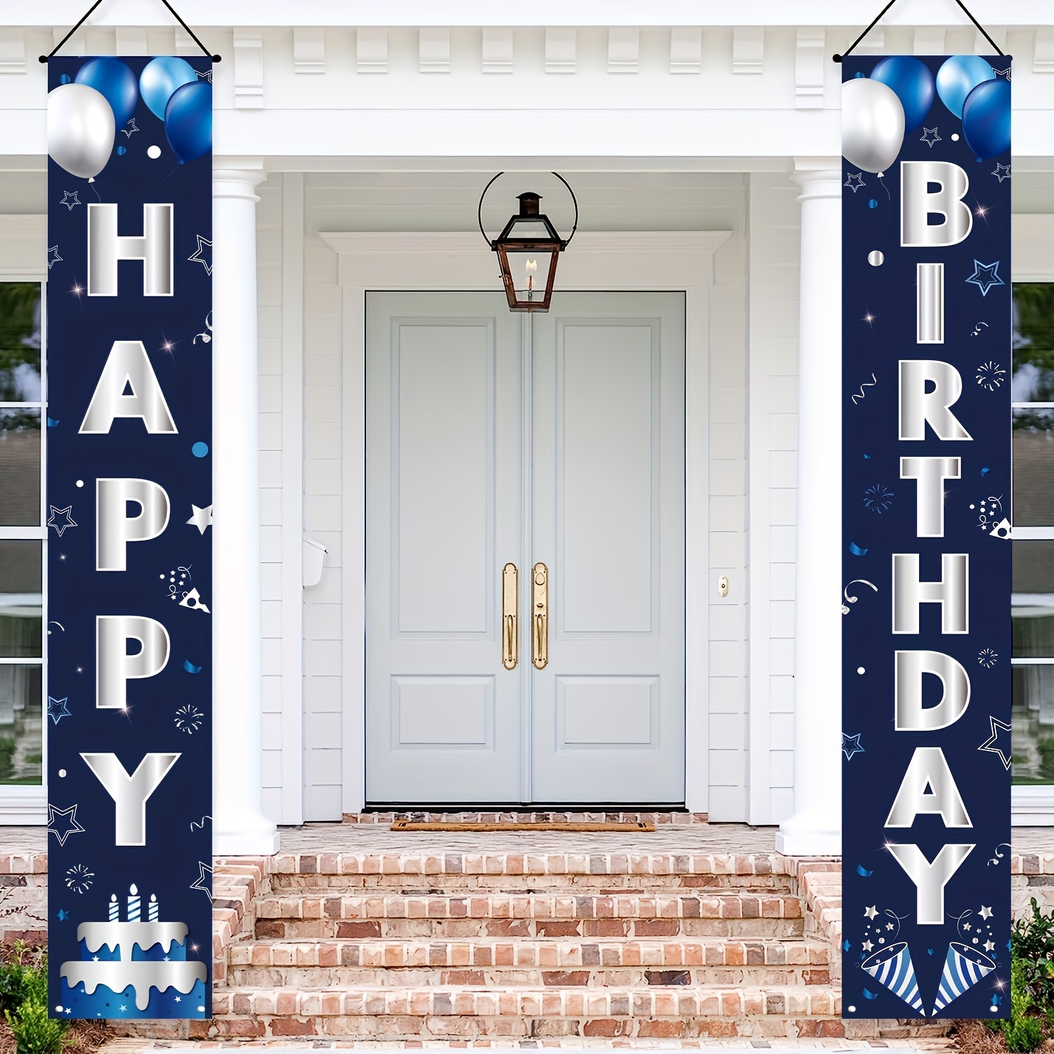 

2pcs, Happy Birthday Decorative Banners Hanging Banners Happy Birthday Porch Banners Wedding Party Hanging Banners Front Door Garden Family Courtyard Party Decorations, Blue