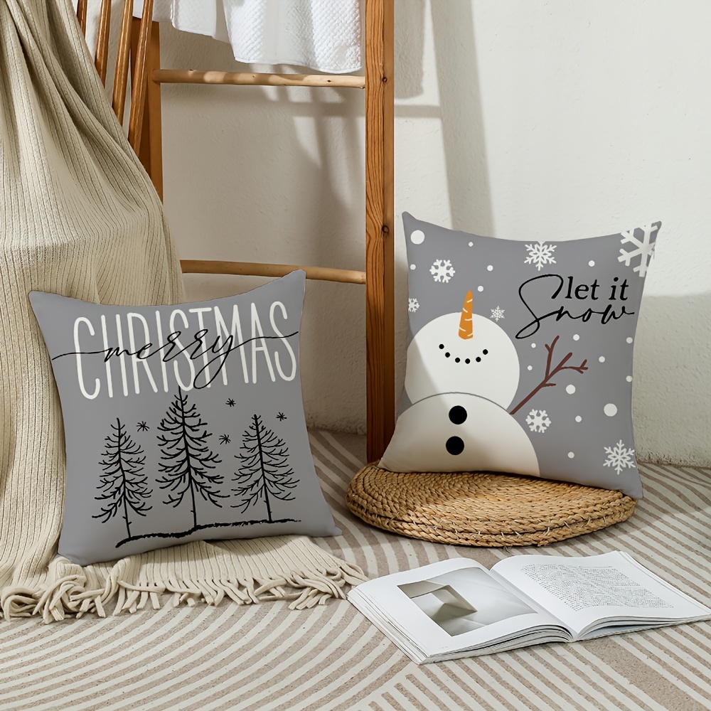 Grey Christmas Throw Pillow Covers Decorative Xmas Gray - Temu