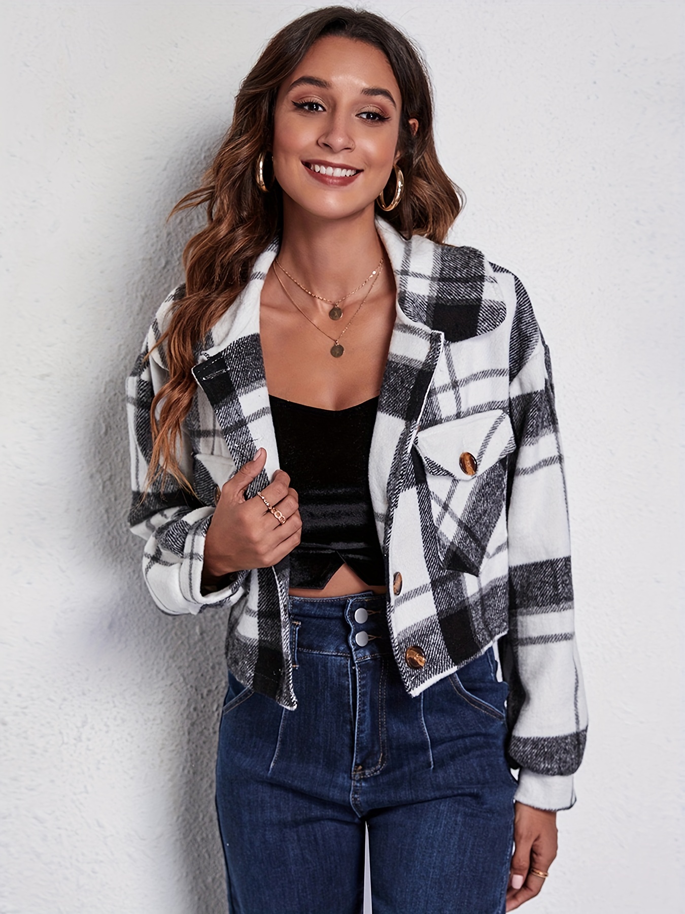 DanceeMangoos Cropped Shacket Jacket Women for Fall Fashion Plaid Flannel  Button Down Shirts Tops Nashville Country Outfits