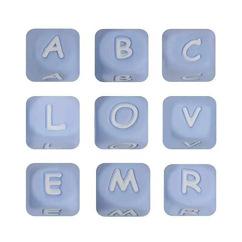 Square Blue Or Green Silicone Letters Number Beads Loose - Temu