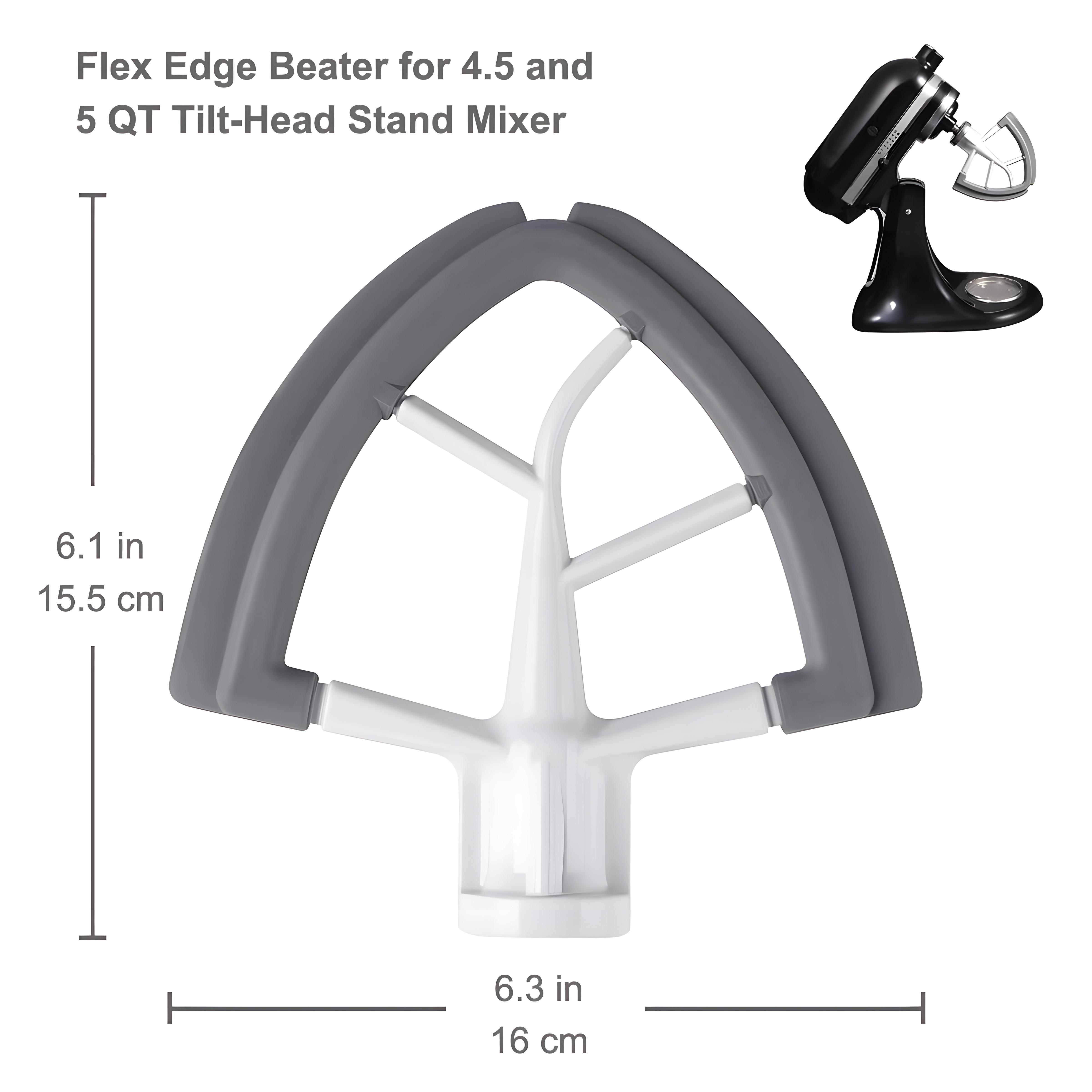 Flex Edge Beater for KitchenAid Tilt-Head Stand Mixer, 4.5-5 Quart Flat  Beater Paddle with Flexible Silicone Edges Bowl Scraper, Grey