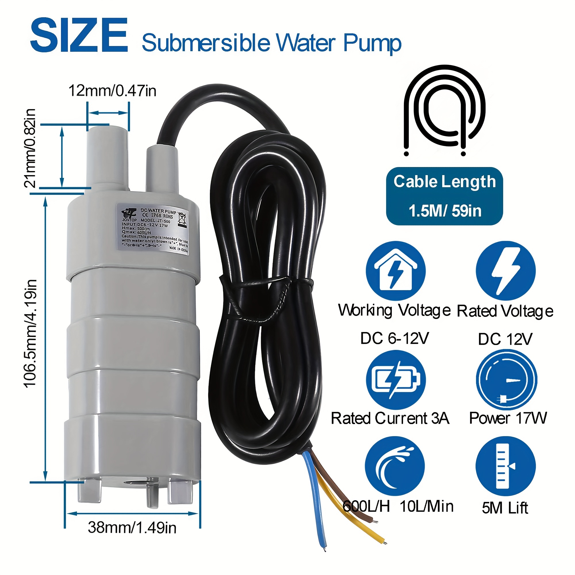 Mini pompe à eau, 5V/12 V, 10L/min