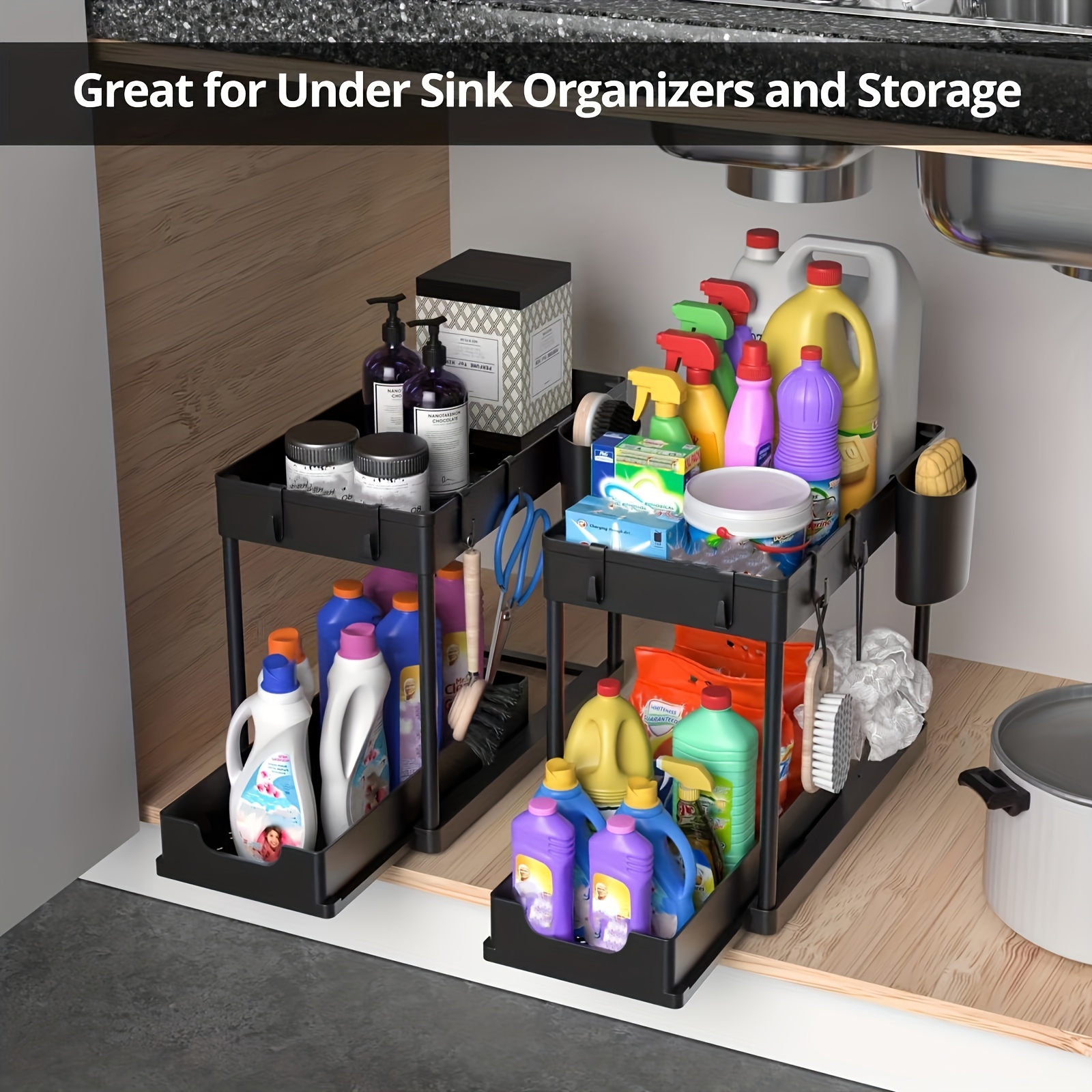 1pc Multifunctional Drawer Pull Type Under Sink Rack, Double-layer Sink  Storage Rack, Under Sink Storage Rack, Desktop Bathroom Kitchen Sink  Finishing