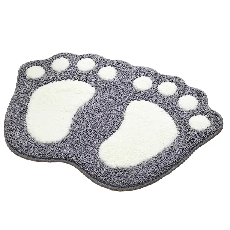 1pc footprint pattern microfiber bath mat super absorbent floor mat non slip gray bathroom rug details 7