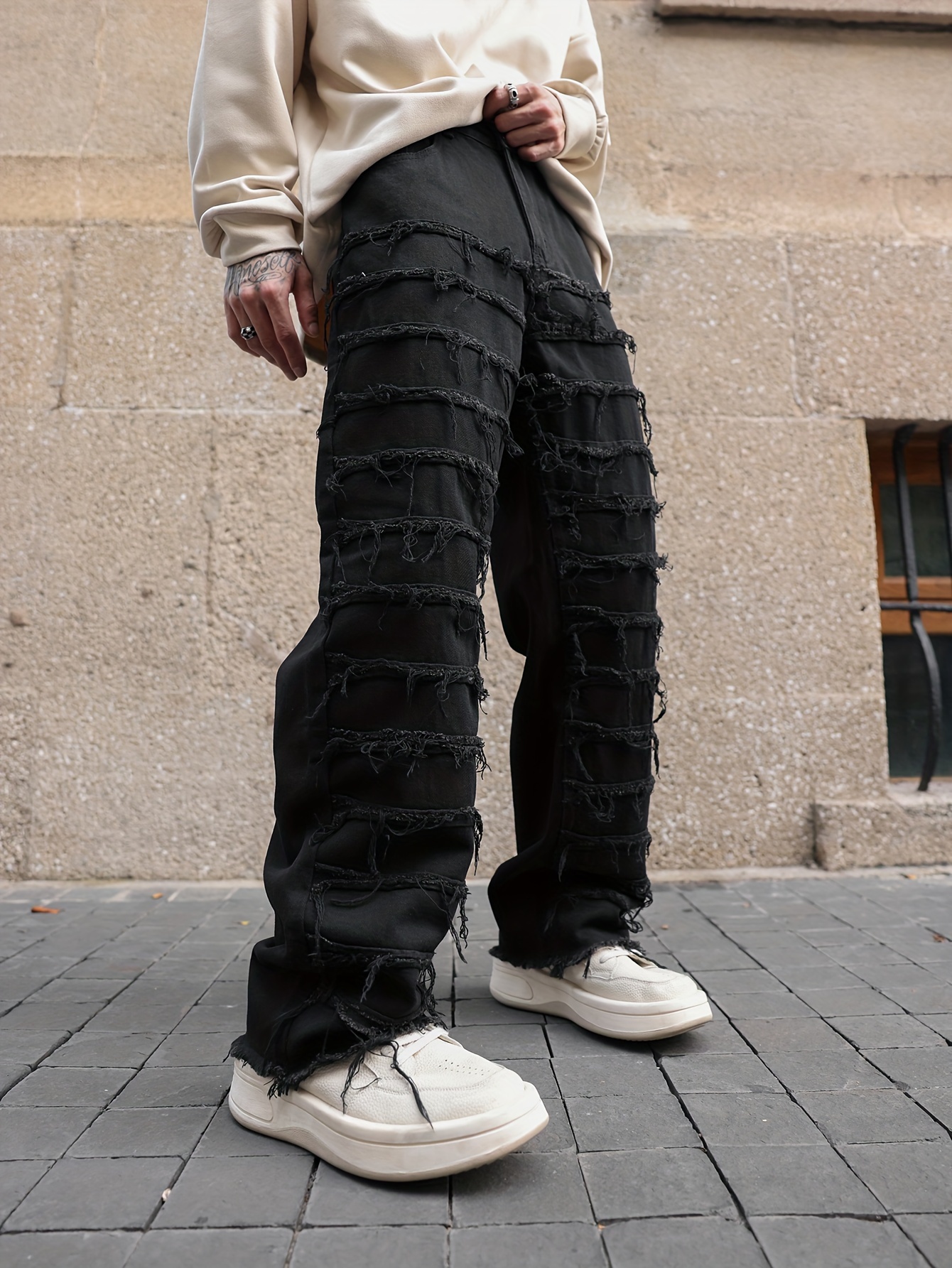 Men's Black Solid Jeans Casual Comfy Street Style Pants - Temu Canada