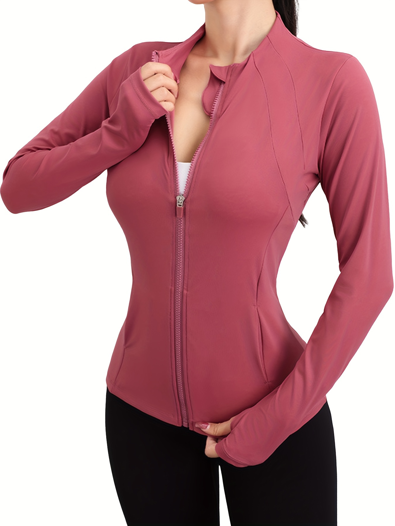 Women's Black Full zip Yoga Jacket Slim Fit Long Sleeve - Temu